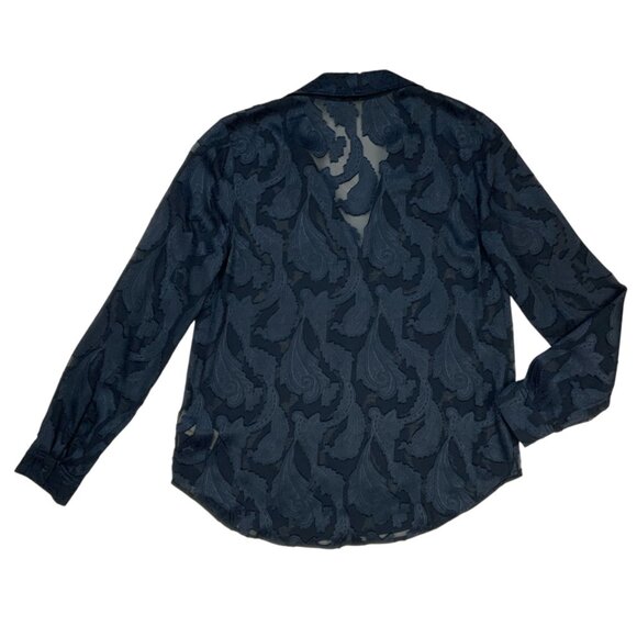 L'AGENCE Laurent Blouse XS Midnight Sheer Paisley Long Sleeve Button Front Sexy - Picture 10 of 11